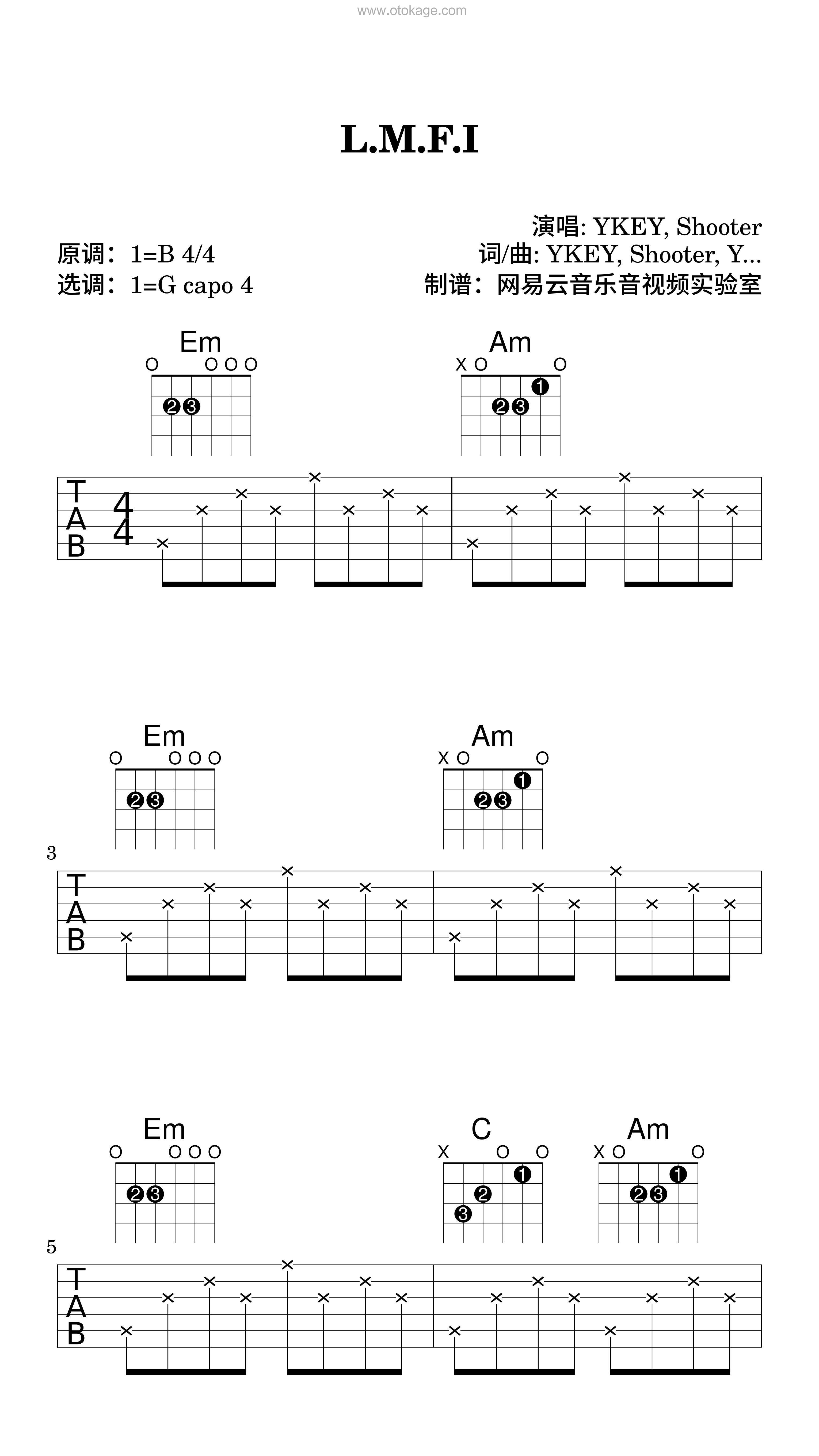 宋恩泽,Shooter《L.M.F.I吉他谱》B调_令人难忘的和声