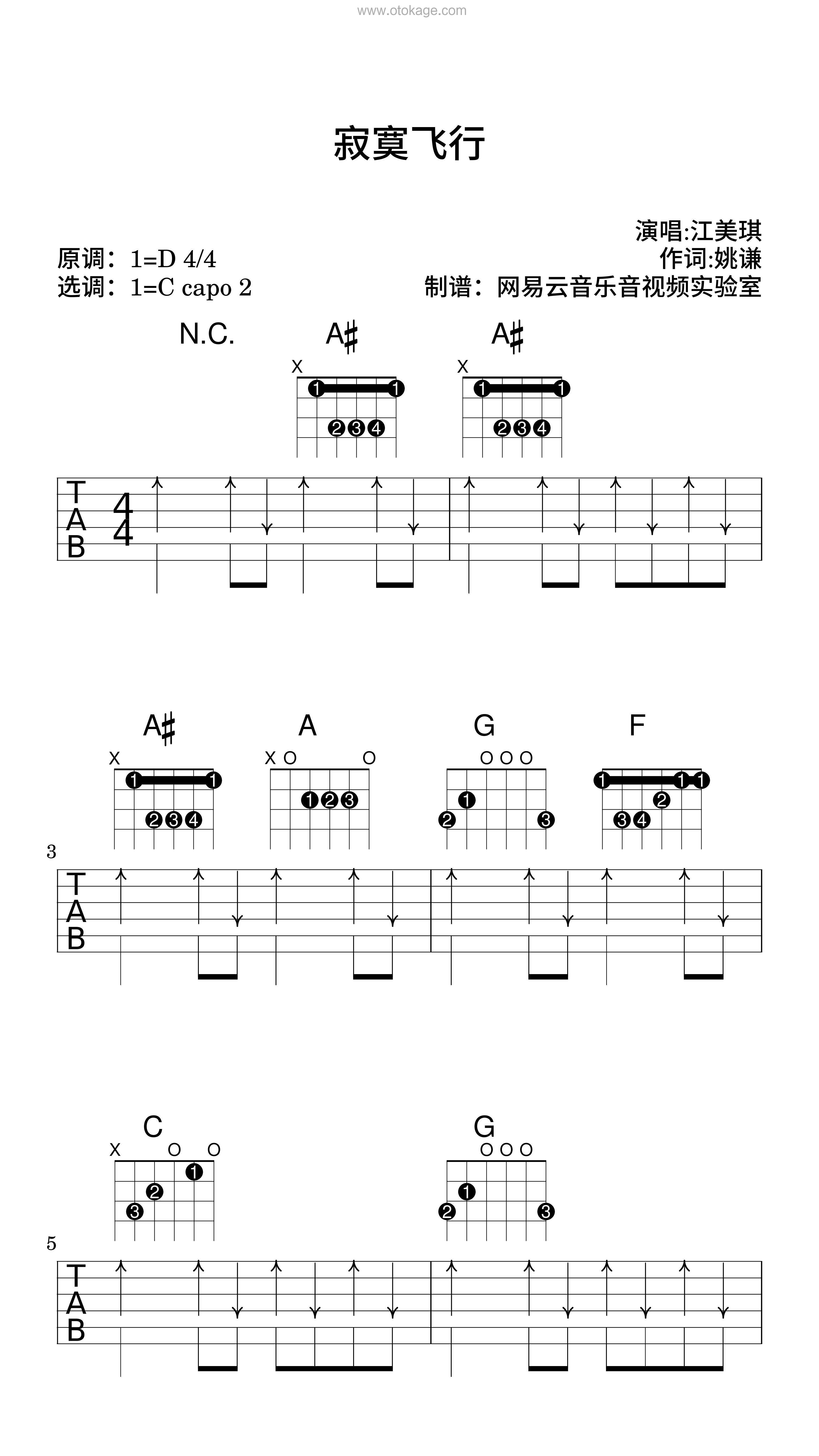 江美琪《寂寞飞行吉他谱》D调_节奏充满活力