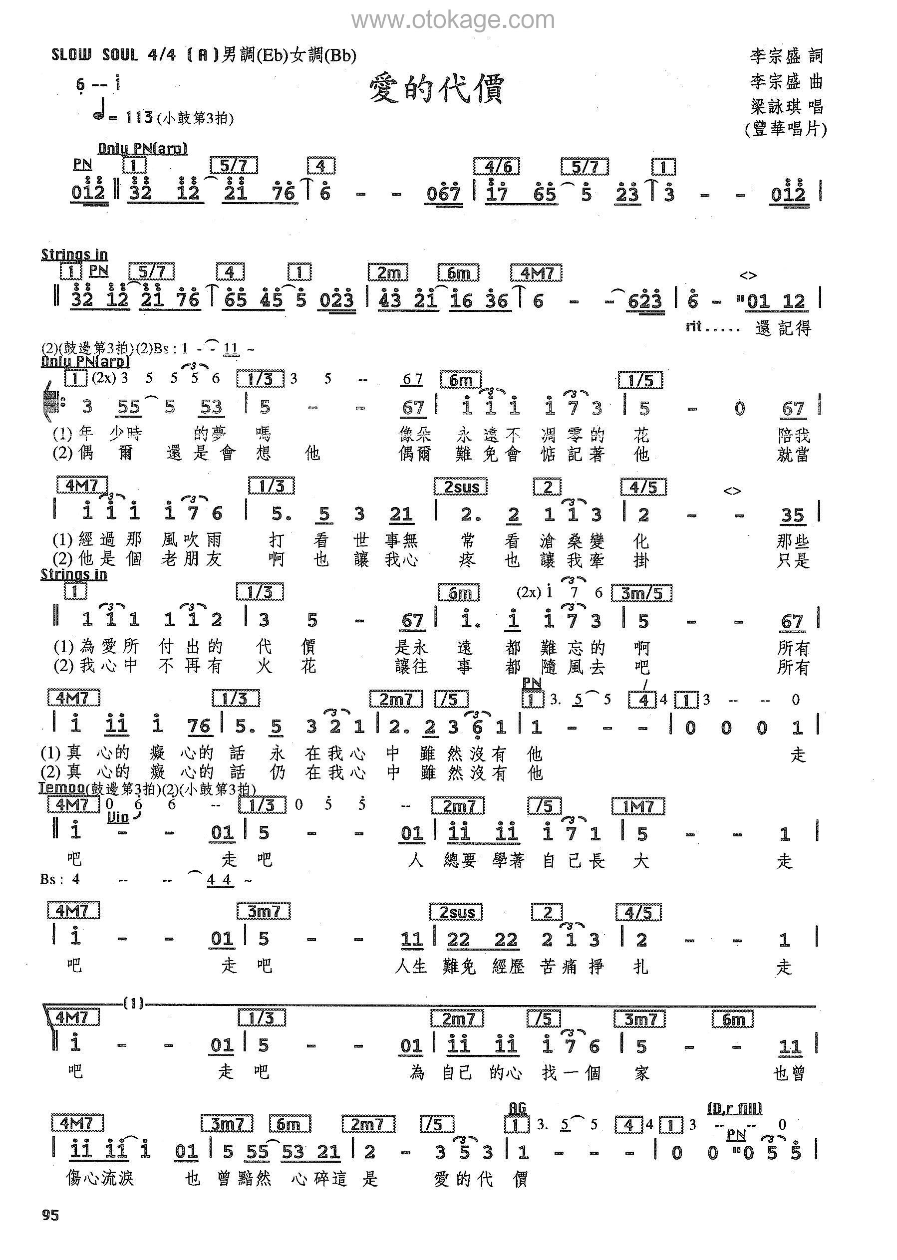 梁咏琪《爱的代价人声谱》A调_旋律如诗如画