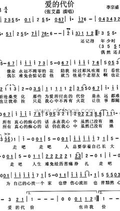 张艾嘉《爱的代价人声谱》降B调_感人至深的版本