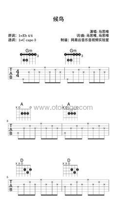 马思唯《候鸟吉他谱》降E调_节奏激发情感共鸣