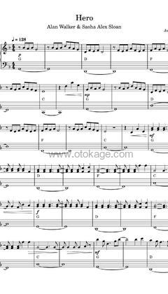 Alan Walker,Sasha Alex Sloan《Hero风琴谱》F调_音符轻盈流畅