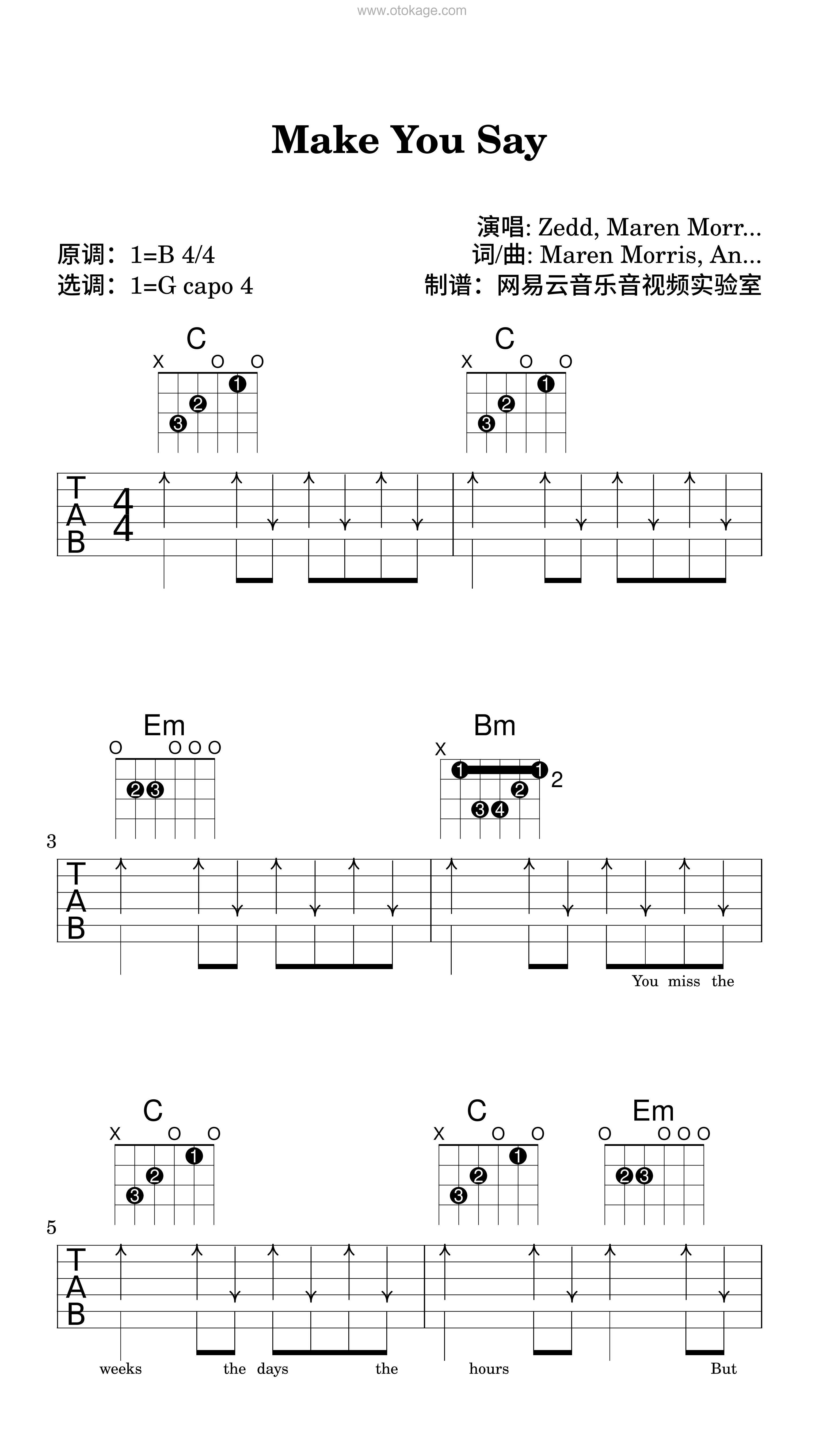 Zedd,Maren Morris《Make You Say吉他谱》B调_让人沉醉其中
